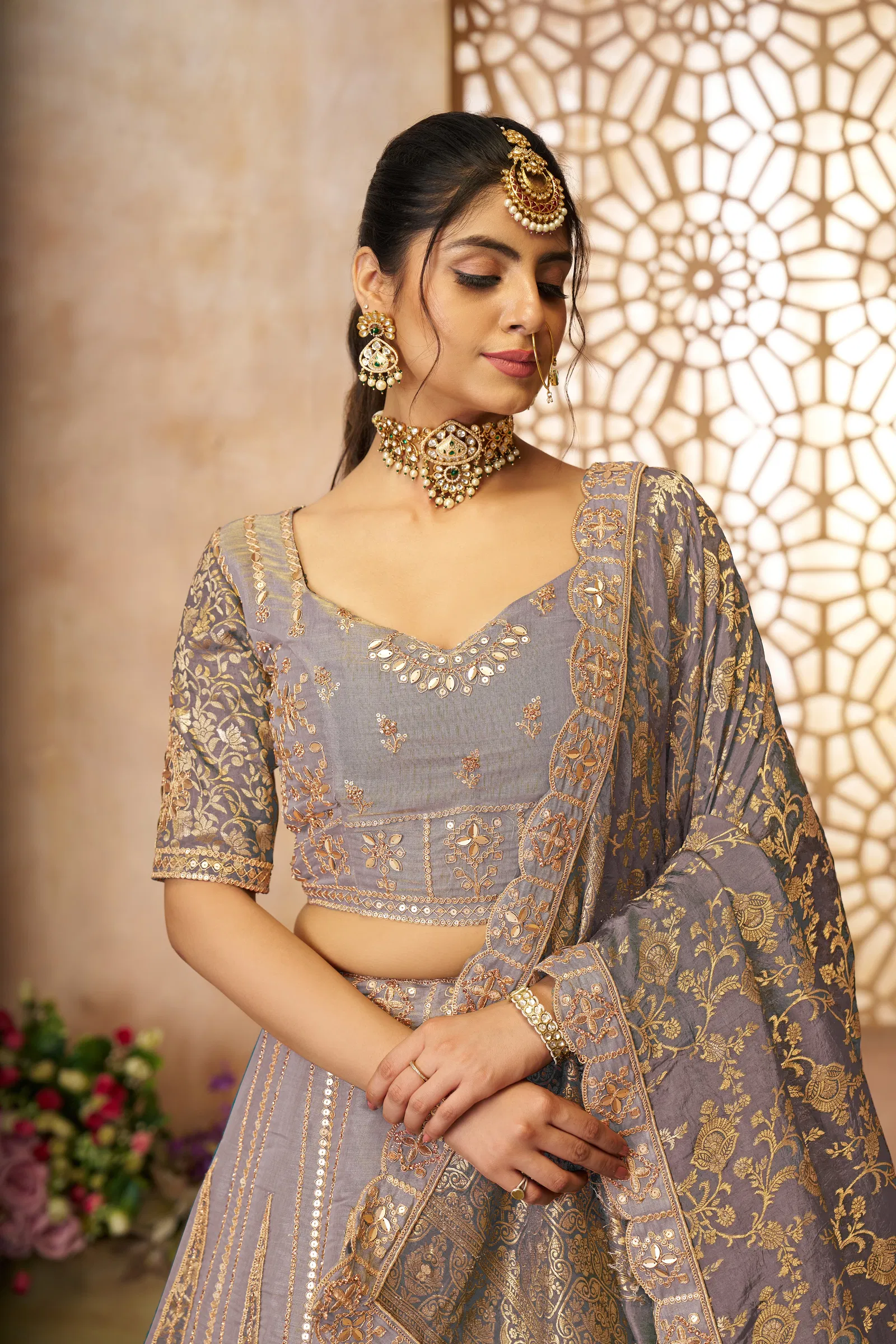Kf 61 Onion Net And Tissue Bridal Lehenga Wholesale Market In Surat With Price